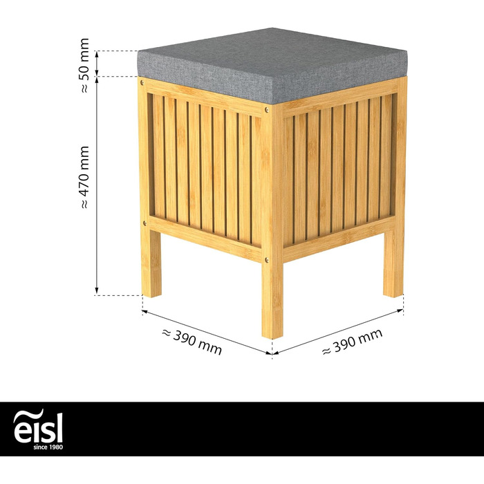 Бамбуковий стілець для ванної EISL BMBA02-BH2, з сидінням, 35x45x35 см, кошик для білизни