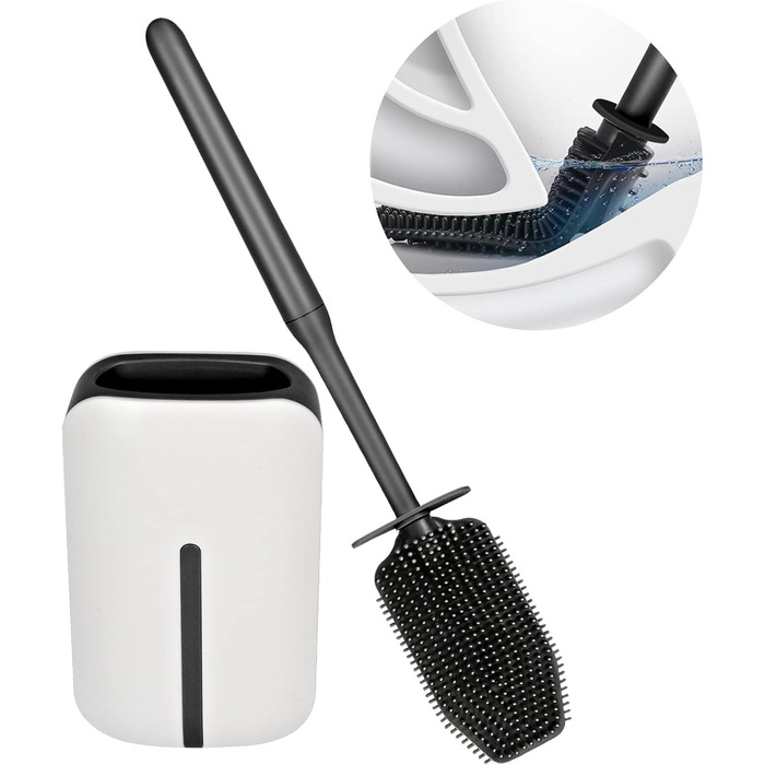 Силіконова щітка для унітазу з контейнером, чорна. Щітка для ванної кімнати та гостьового WC.