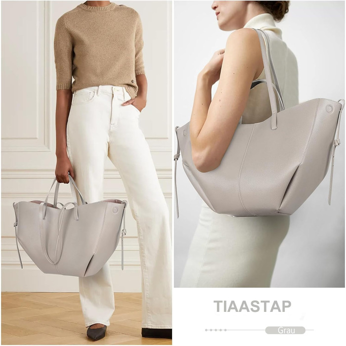 Велика жіноча сумка-шопер TIAASTAP з екошкіри, елегантна сумка на плече для університету, покупок, подорожей (Сіра)