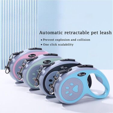 Висувна поводок для собак, 5 м, тренувальний поводок з міцної нейлонової стрічки, стопор з блокуванням та паузою, замок для собак маленьких та середніх порід (Рожевий)