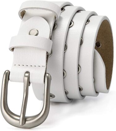 Жіночий шкіряний ремінь з металевою пряжкою для джинсів Dreess, ширина 1.1 см (M: 105 см, підходить для обхвату талії 85-94 см, колір: білий)