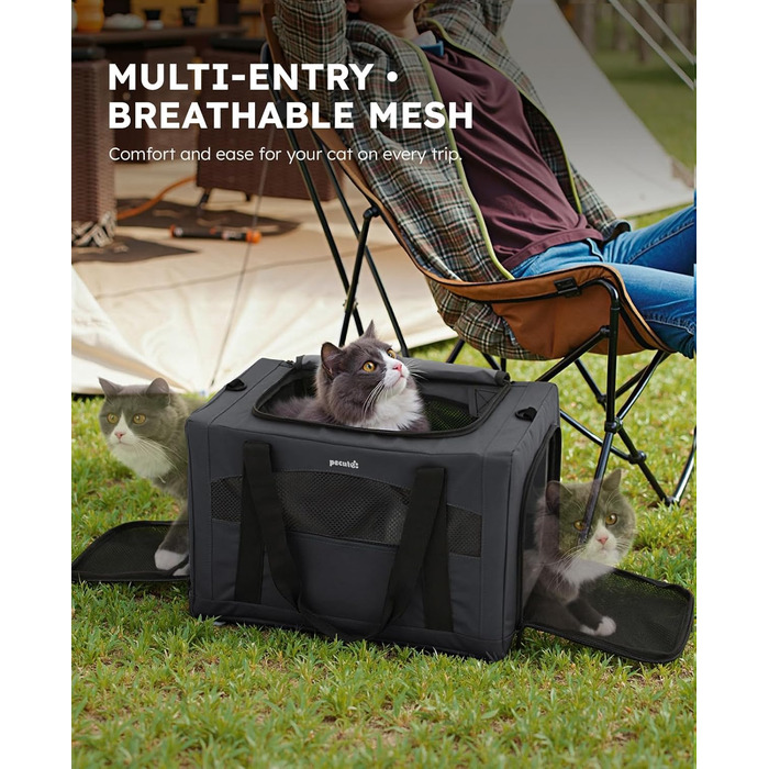 Транспортна сумка для котів Pecute, переносна сумка-бокс для котів та маленьких собак, легка, складна, для подорожей, темно-зелена (темно-сіра)