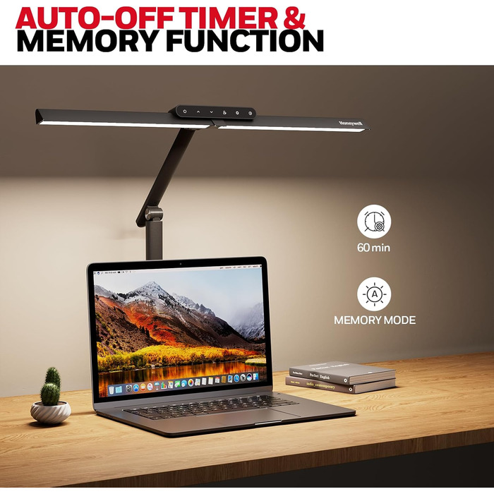 LED лампа для столу Honeywell HJ1 Sunturalux™ - регульована, для офісу та дому, з кріпленням, чорна