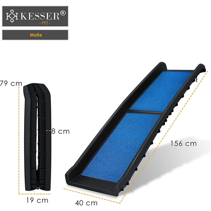 Східці для собак KESSER® - рампи для автомобіля, до 90 кг, 156x40 см, блакитні