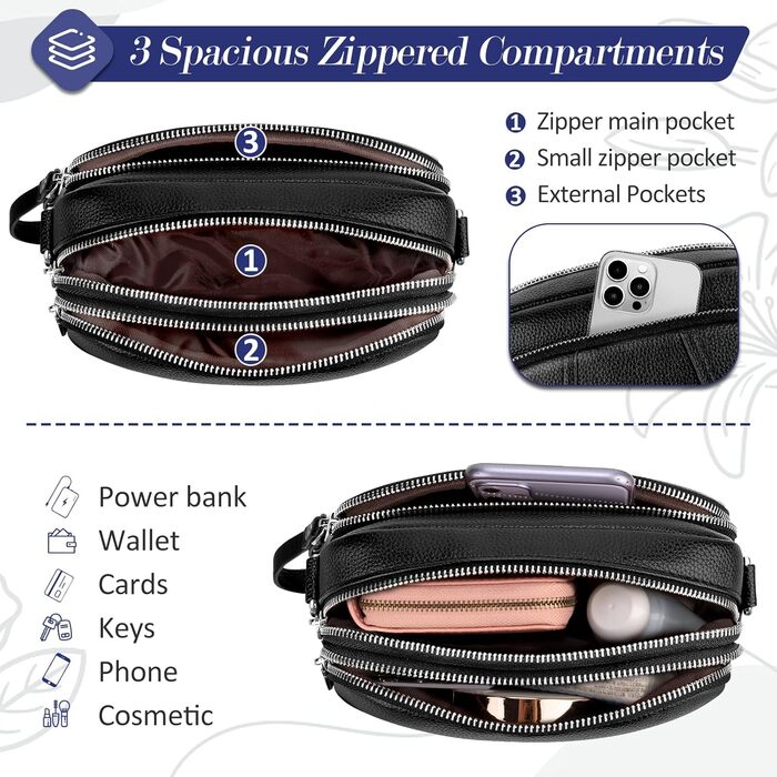 Жіноча сумка через плече кросбоді з натуральної шкіри чорного кольору. Стильна міні-сумка з широким ременем та відділенням для карт