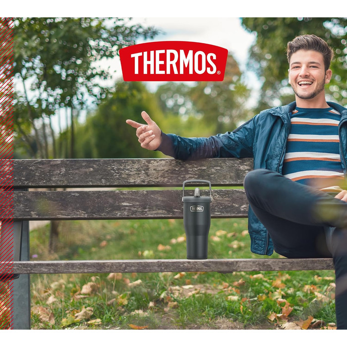 Термос REFRESHING SERIES: Ізольований термокружка-термос з трубочкою та ручкою, 0.85л, чорний матовий, з кришкою-стійкою та ручкою