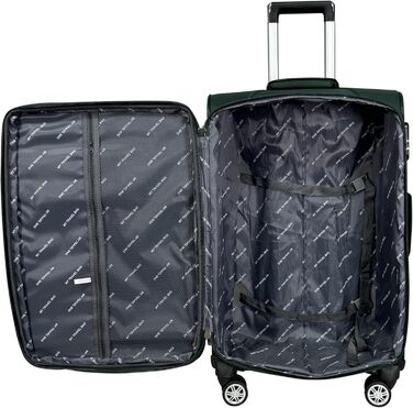 Чемодан-валіза на колесах, тканинний, розширюваний, з подвійними колесами (M/L/XL/XXL або набір 4 шт.), м'яке багаж (фіолетовий, ручна поклажа (55 см)), (ручна поклажа (55 см), смарагдовий)