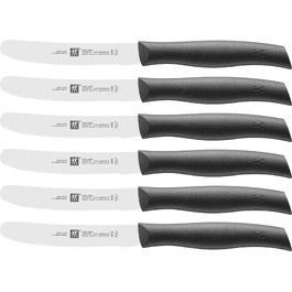 Набір сніданкових ножів Zwilling TWIN Grip, 6 предметів, універсальні ножі з хвилеподібним лезом для хліба, овочів та фруктів, нержавіюча сталь, чорний пластиковий руків'я