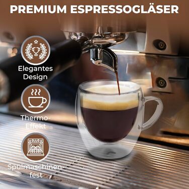 Набір з 4 еспресо-чашок Zobel 80 мл з подвійними стінками та ручкою з боросилікатного скла, з фетровими підставками. Можливе миття в посудомийній машині, термостійкі. Ефект левітації.