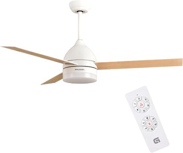 Вентилятор стельовий Grunkel з LED підсвічуванням, 132 см, білий/дерево, пульт, 6 швидкостей, таймер 8 год - 35W