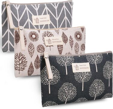 3 косметичні сумки з канвасу, органайзери для макіяжу, дорожні косметички для жінок, набір 3 шт. (Натуральний стиль)