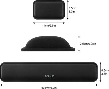 Підставка для зап'ястя ELZO для клавіатури з Memory Foam - ергономічна, проти болю в зап'ясті, для ПК та ноутбука (Чорний)
