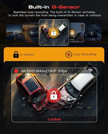 Відеореєстратор Jzones з GPS, WiFi, 4K+1080P, потрійна камера (передня, задня, внутрішня), 64GB SD, G-сенсор, нічне бачення, паркувальний режим, керування через додаток