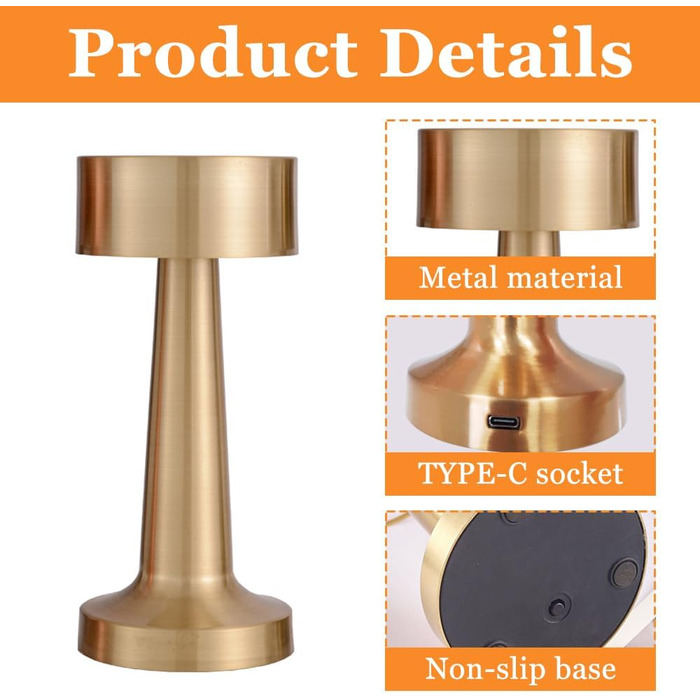 LED торшер настільний бездротовий, 2 шт. з сенсорним керуванням, 3 режими, 2000mAh, тепле світло для спальні та нічного столика