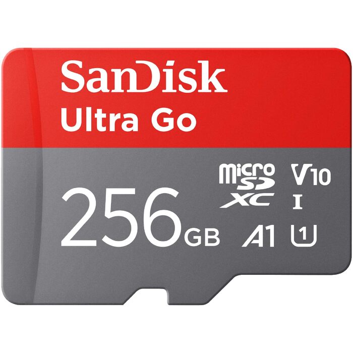 Карта пам'яті SanDisk Ultra Go MicroSDXC 256 GB з SD-адаптером, швидкість до 150 МБ/с, Class 10, UHS-I, U1, A1 для смартфонів, планшетів та Full HD відео