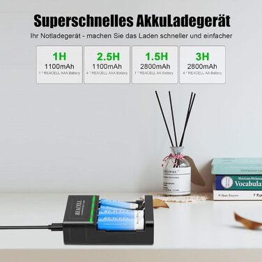 Зарядний пристрій для акумуляторів AA/AAA NiMH, LED дисплей, USB Type-C та Micro USB, швидка зарядка