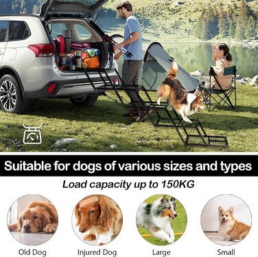 Східці для собак Hunderampe з 5 ступенів, складані, для вантажівок та SUV, регульована висота 35-90 см, до 100 кг