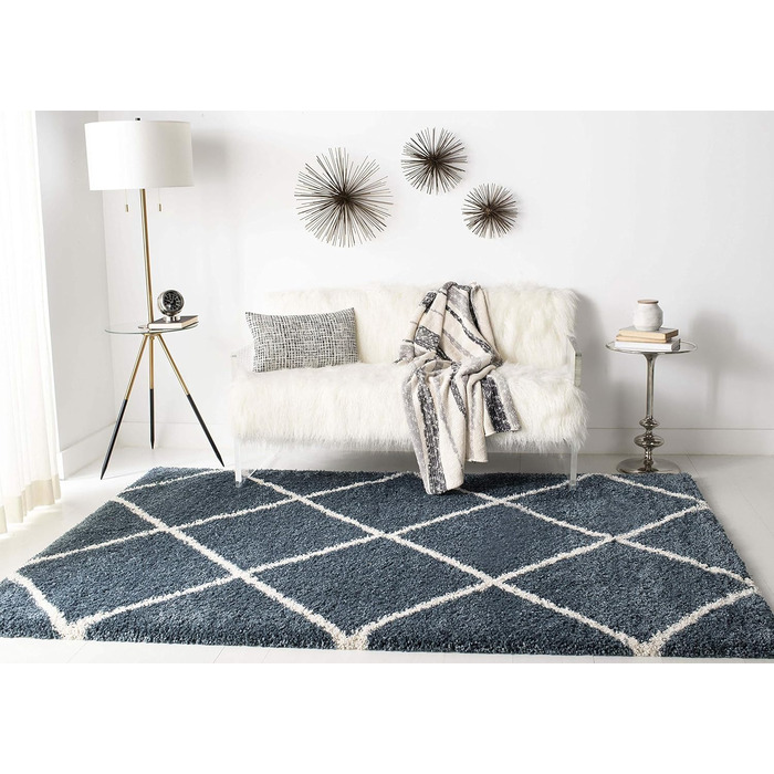 Килим SAFAVIEH Zottelig для вітальні, їдальні, спальні - колекція Hudson Shag, високий ворс, 183 x 274 см, сіро-блакитний та слонова кістка