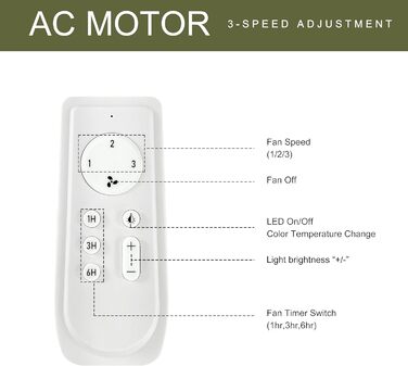 Стеляний вентилятор FINXIN з LED-лампою 132/122 см для спальні, вітальні, їдальні. Включає мотор, пульт керування (5 лопатей, білий)