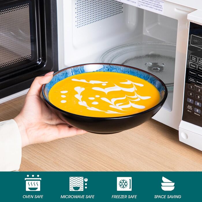 Набір супових тарілок Vancasso Bubble (4 шт.) з кераміки, 950 мл, блакитний