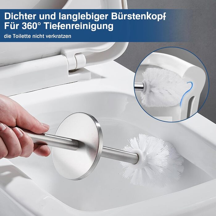 Набір для туалету FIISAYL: щітка для унітазу з підставкою, нержавіюча сталь, матове срібло