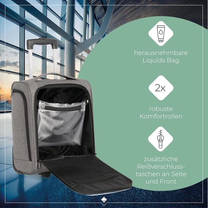 Чемодан ручної поклажі Travelite, 43 см, 28 л, з сумкою для ліквідів, 2 колеса, антрацит