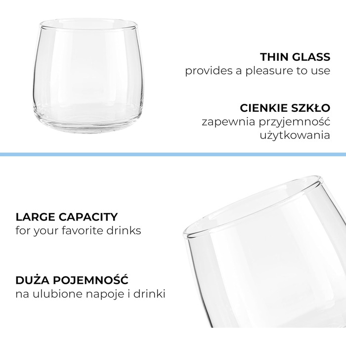 TREND FOR HOME Dessert Glasses Emma Large 475 ml, Round Glasses Set of 6, Gin Tumbler Dessert Bowls Glass, Restaurants and Parties, Dishwasher and Microwave Safe