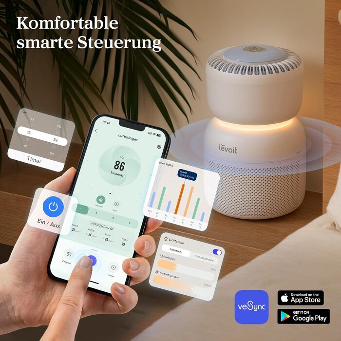 Повітряочищувач LEVOIT Core 400S з HEPA-фільтром для алергіків, з фільтром з активованого вугілля, CADR 433 м³/год до 90 м², для квартири, спальні та кімнати курців, тихий, індикатор PM2.5, автоматичний режим, керування через додаток та Alexa, сріблясто-б