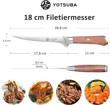Японський кухонний ніж YOTSUBA 22 см - професійний шеф-ніж з високоякісної нержавіючої сталі з ергономічною ручкою, 18 см ніж для філетування