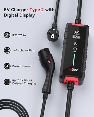 Кабель для зарядки електромобіля Type 2 Schuko 3.6 кВт, 12м, IP65, 16A, Mode 3