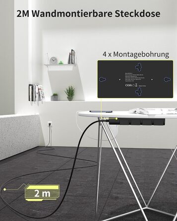 Многорозетка на 18 розеток з USB (4 USB-A, 2 USB-C), мережевий фільтр, 3680W, 2100J, 2 м кабель, для офісу та дому