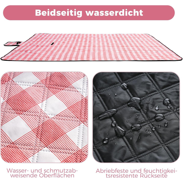 Плед для пікніка Oak & Tea 200x200 см, водонепроникний, ізолюючий, червоний. XXL килимок для пляжу, кемпінгу, відпочинку на природі з міцного Оксфорду