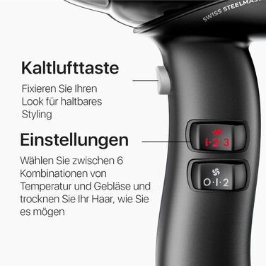 Професійний фен Swiss Steel Master Light: потужний, з іонізацією, 2000 Вт, з нержавіючої сталі