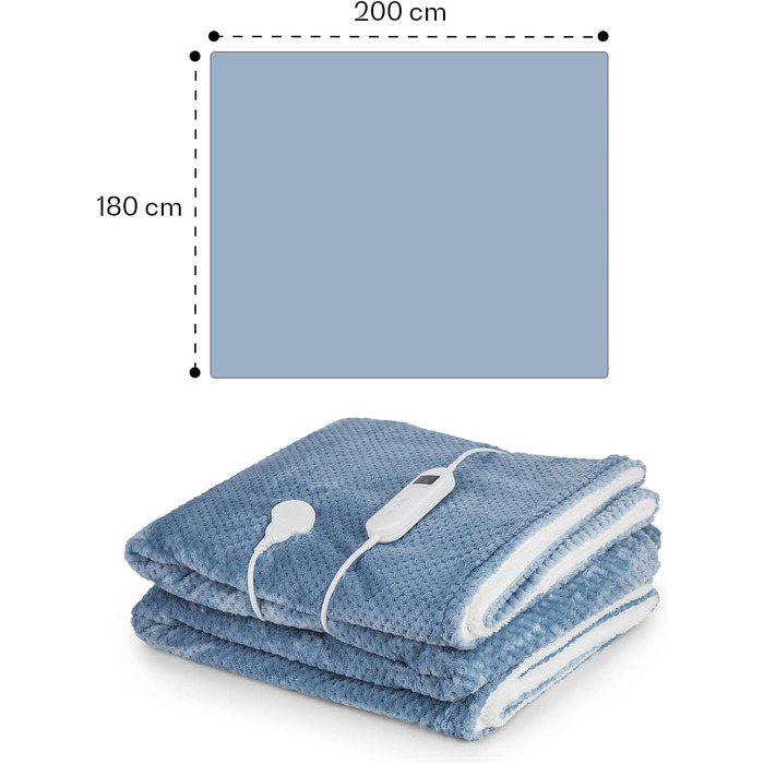 Електрична ковдра Klarstein XXL, 120W, з автовимкненням, для ліжка, дивана та кемпінгу, велика, енергозберігаюча, пральна, 200x180 см, блакитна