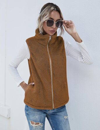 Жіноча жилетка Rapbin з флісу Teddy, тепла безрукавка на осінь/зиму, м'яка плюшева жилетка, повсякденний однотонний верхній одяг (XL, Коричневий)