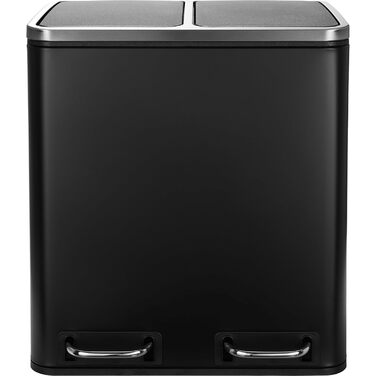 Відро для сміття LIFERUN з двома відсіками, 2 x 15 літрів, металеве, з м'яким закриттям кришки, знімний внутрішній відро, ручки, відро з педаллю, для квартири, маленької сім'ї (Чорний)