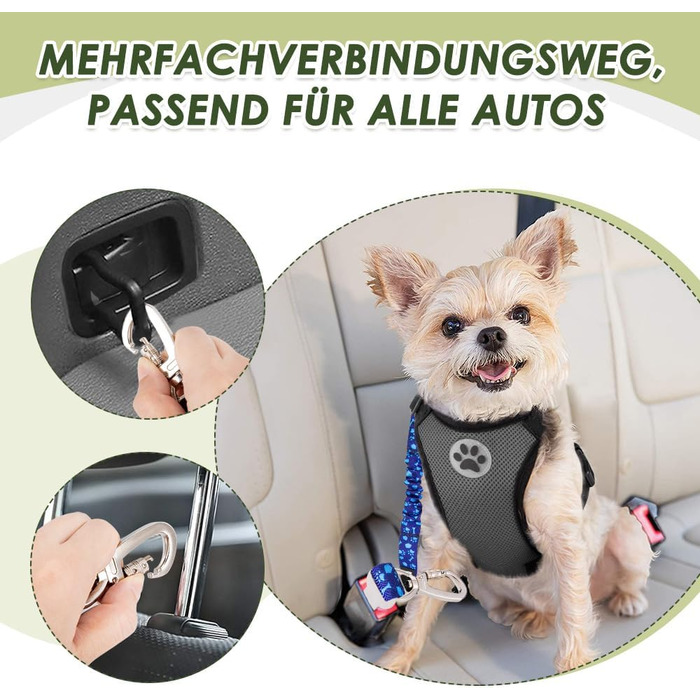 Автогурт для собак у машину, 2 шт. Безпечний ремінь для собак з амортизацією, універсальний кріплення для подорожей, блакитний
