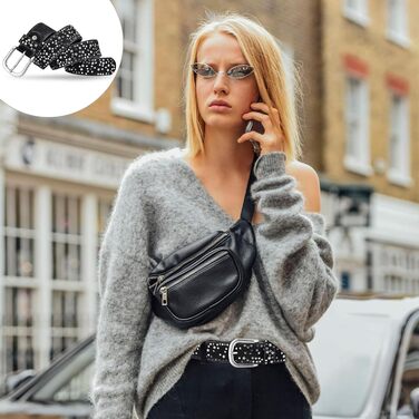 Жіночий шкіряний ремінь 110 см з зірковими заклепками, ширина 3.8 см, для джинсів, суконь, штанів та шортів, регульований, вінтажний, з металевою пряжкою, чорний