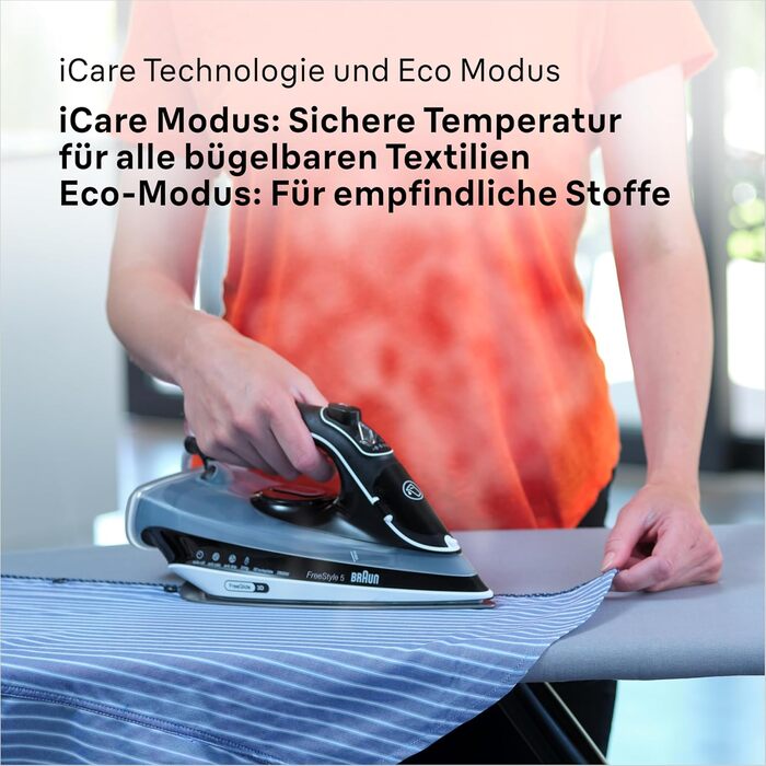 Відпарювач для одягу Braun FreeStyle 5 SI 5037 VI - потужний відпарювач з керамічною підошвою Freeglide 3D, вертикальним відпарюванням, 2700 Вт, 200 г/хв, резервуар 330 мл, чорний