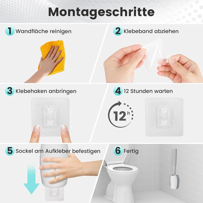 Силіконова щітка для унітазу Maxuni Stück з тримачем, без свердління, для кріплення на стіну/підлогу, довгий руків'я