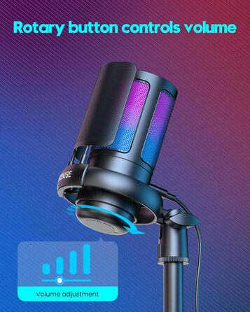 Ігровий мікрофон COCONISE RGB для ПК, стримінгу, подкастів, PS4/PS5, Mac. USB мікрофон з регулюванням гучності та навушником 3.5 мм, з підставкою