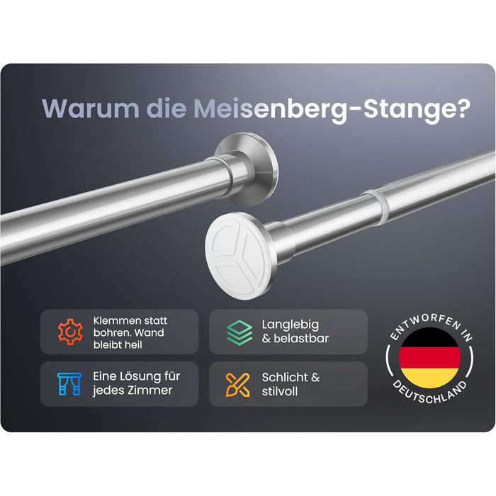 Штанга для душу без свердління 160-210 см, срібна, Ø 25 мм, телескопічна, з кріпленнями - для ванної, душової кабіни та перегородки (90-160 см, нержавіюча сталь)