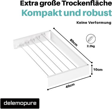 Сушарка для білизни настінна 80 см, висувна стійка, мотузка для білизни, настінний сушар, вантажопідйомність 30 кг, розкладний, економний для балконів/маленьких квартир/стін