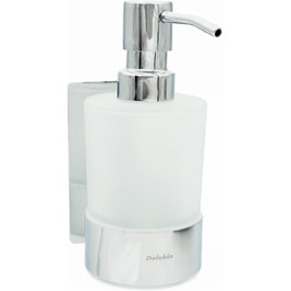 Dolvhin® Soap Dispenser Wall Mount No Drilling | Frosted Glass Hand Soap Dispenser | Stainless Steel Pump Dispenser & Wall Bracket | Adhesive Wall Soap Dispenser | Dish Soap Dispenser 250ml | Chrome Polished