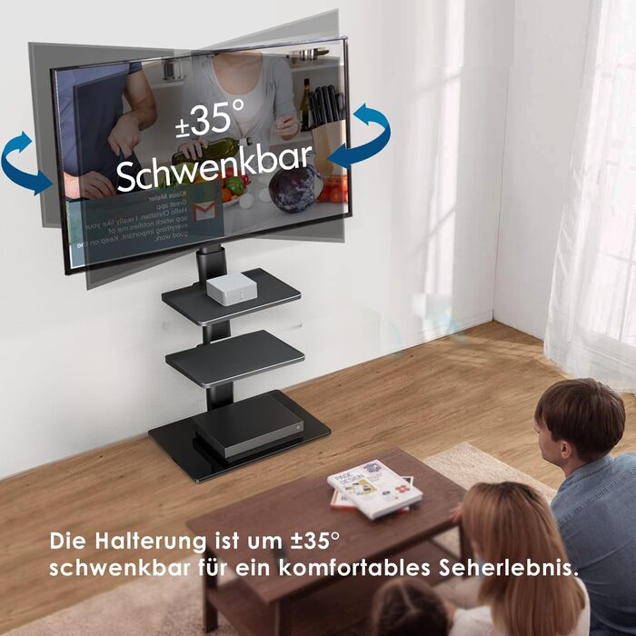 FITUEYES Adjustable Swivel TV Stand - Floor Mount for 32-60 inch Flat & Curved TVs (up to 30kg, VESA 600x400) - Black