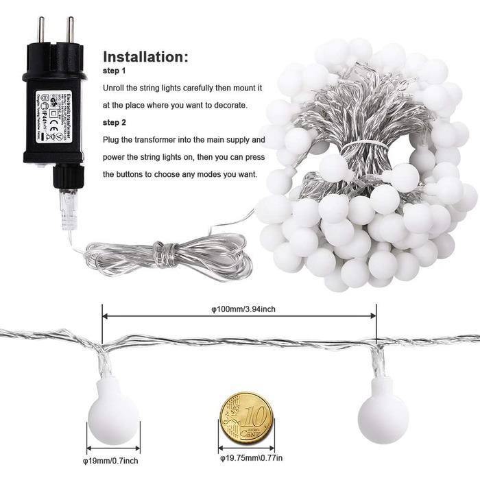 Гірлянда світлодіодна BrizLabs Globe, 10 м, 100 LED, RGB, 8 режимів, для декору приміщень та саду