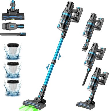 Бездротовий акумуляторний пилосос, потужний 70 хв/45KPA/550W з LED-дисплеєм, антизаплутуванням, детекцією бруду, для килимів, шерсті тварин та твердих поверхонь