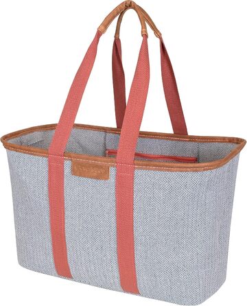 CleverMade Foldable Luxury Tote Bag, Pink Herringbone Pattern, 30L, Structured Tote with Handles and Reinforced Bottom, Reusable Shopping Bag, Grocery Bag