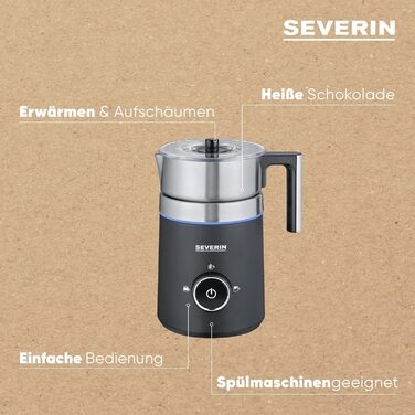 SEVERIN Spuma 700 Plus: Індукційний спінювач молока з OLED-дисплеєм, 13 програм, LED-підсвічування, нержавіюча сталь, чорний