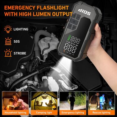 Пускозарядний пристрій для авто 7000A з компресором 150PSI, Powerbank 26800mAh для бензину (до 9л) та дизеля (до 8л), LED-ліхтар